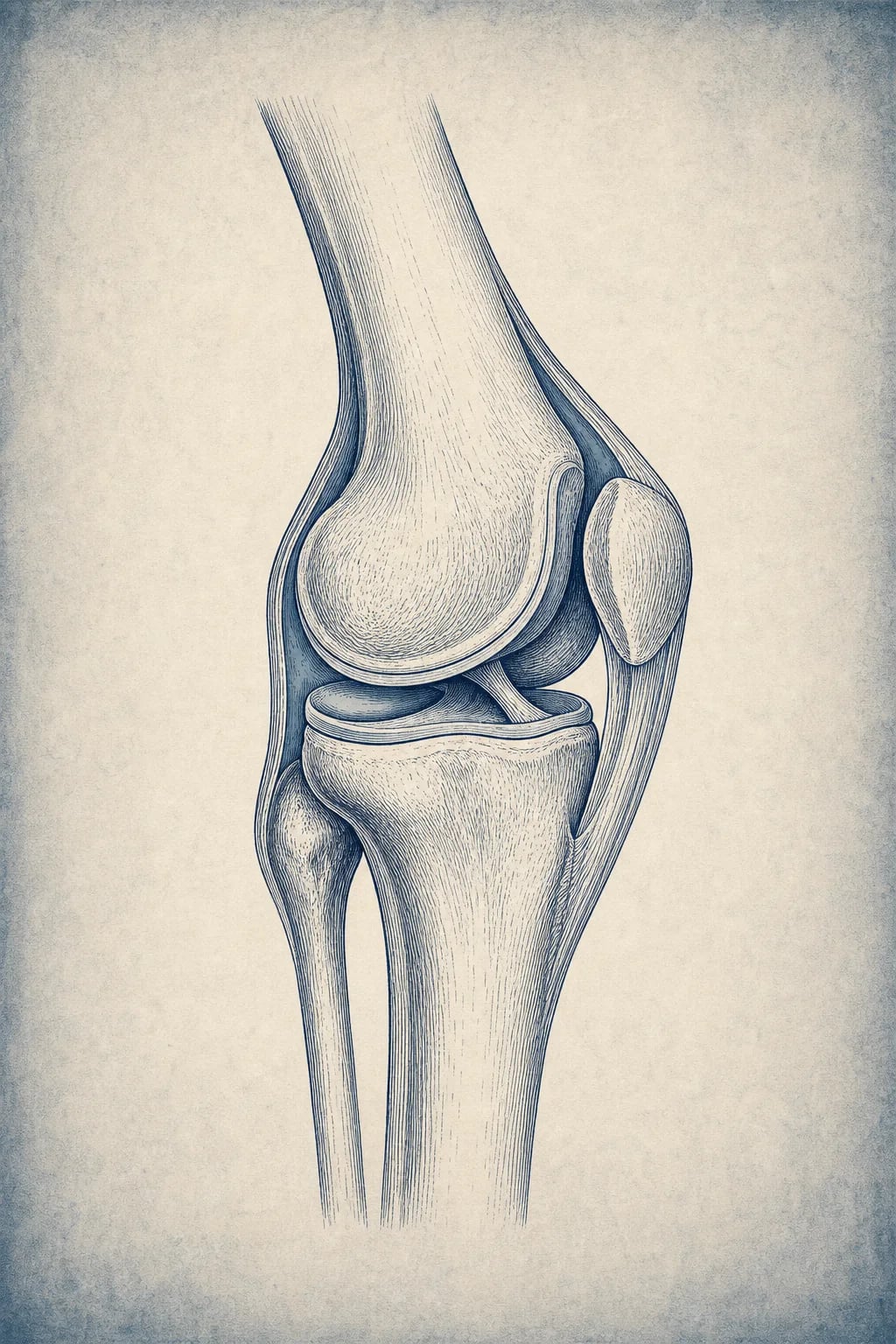 Engraving-style illustration of the knee joint