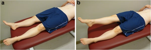 Active Straight Leg Raise test demonstrating start and end positions