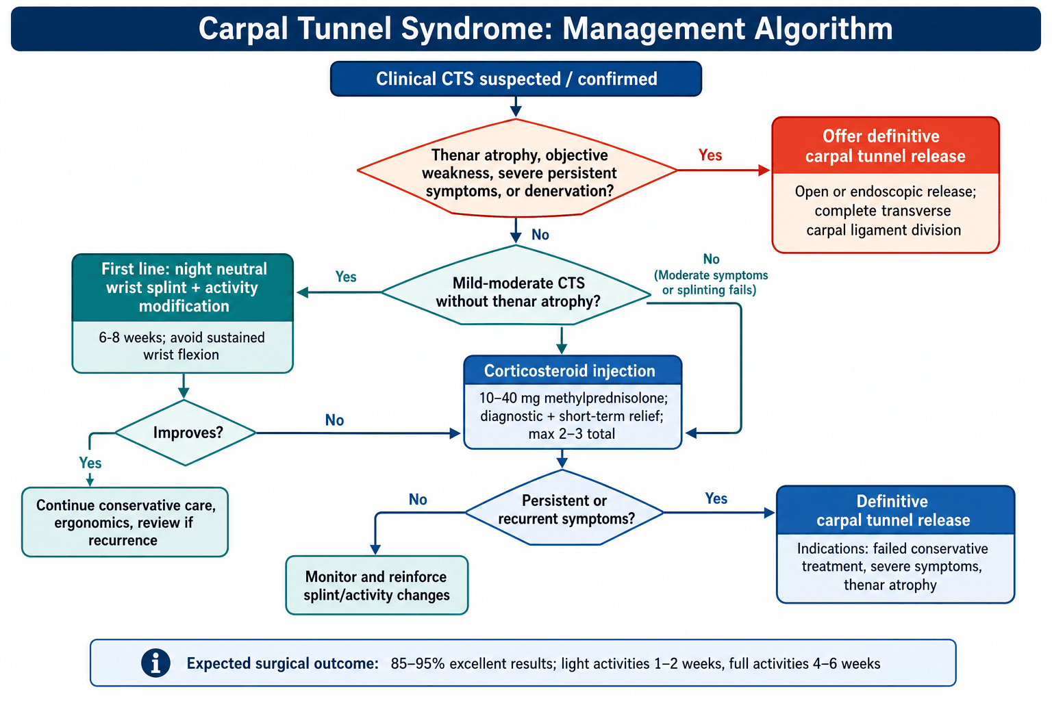 Flowchart: management algorithm for carpal tunnel syndrome.
