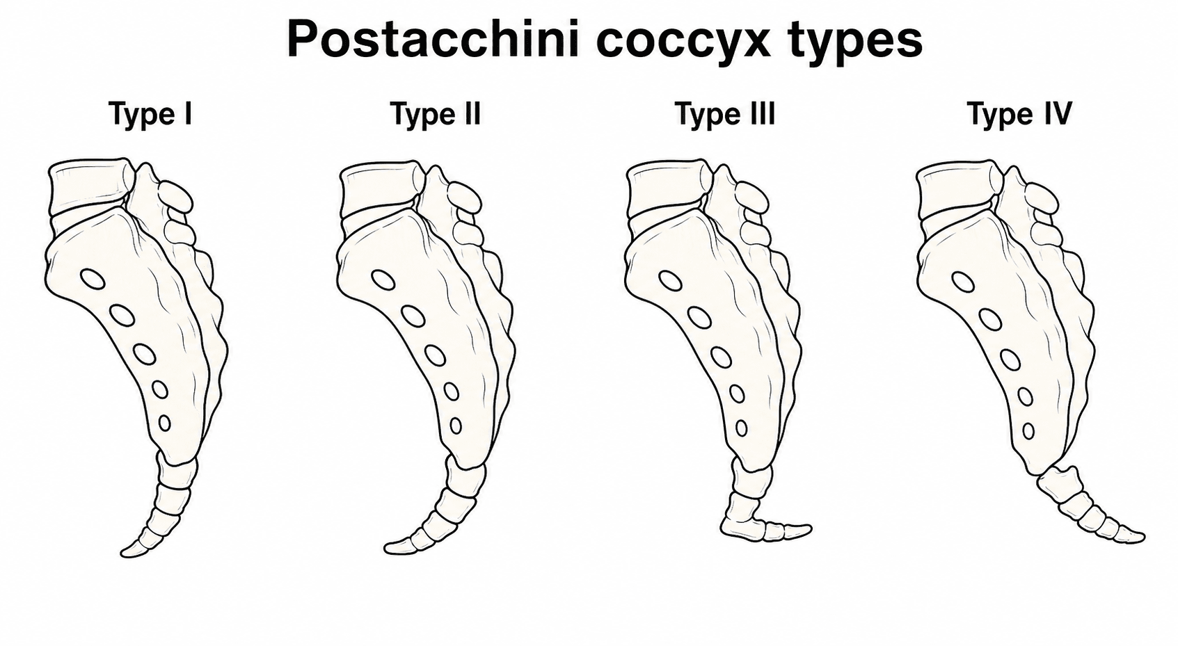 Lateral schematic of the four Postacchini coccyx morphology types