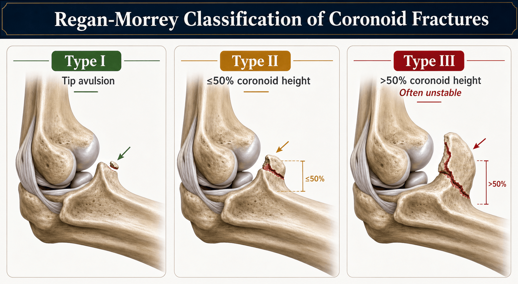 Regan-Morrey classification of coronoid fractures