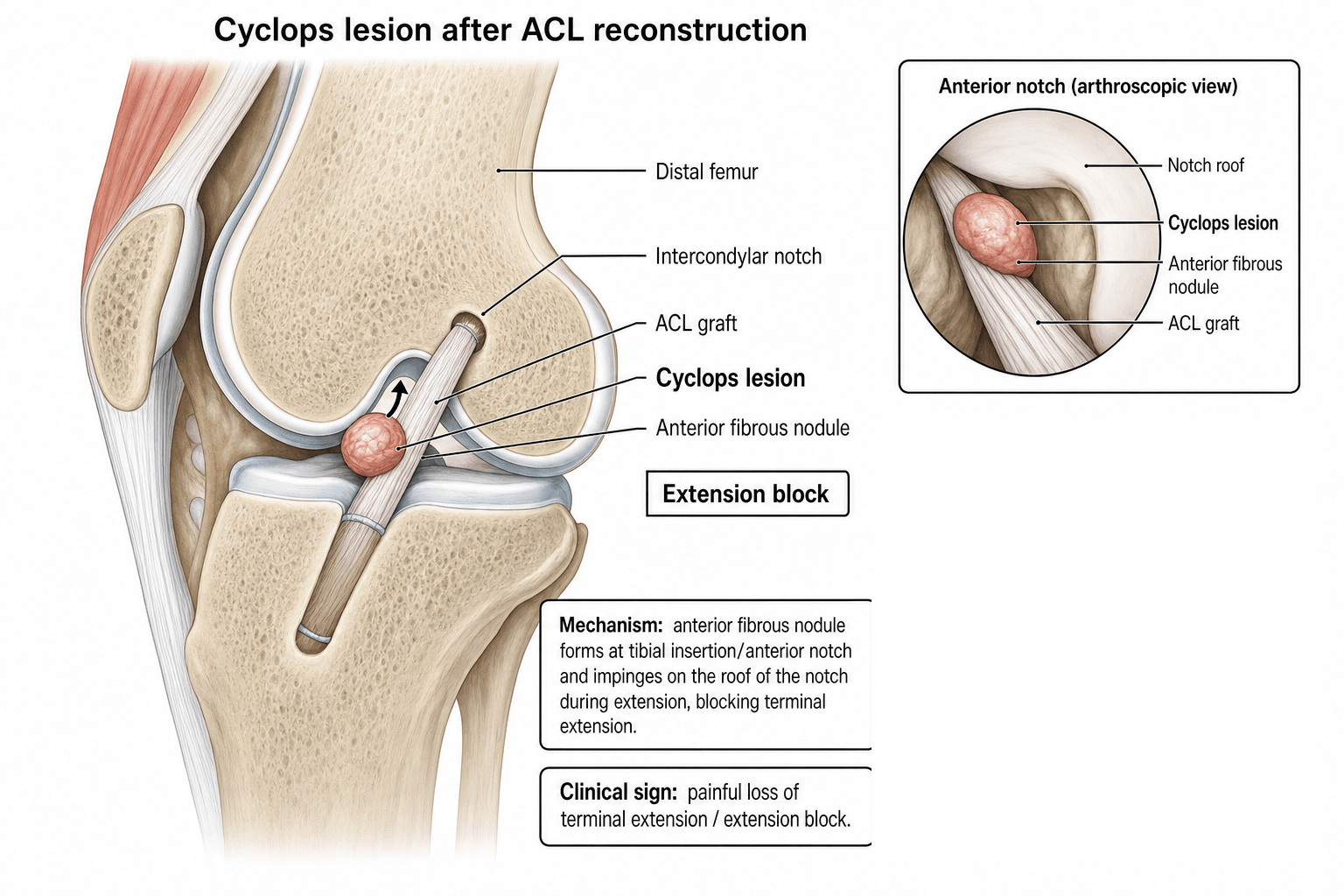 Cyclops lesion after ACL reconstruction: anterior fibrous nodule causing an extension block