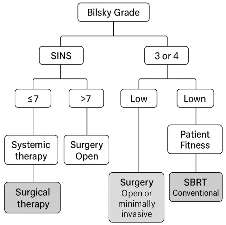 Management algorithm for spinal metastases using Bilsky ESCC grade and SINS score