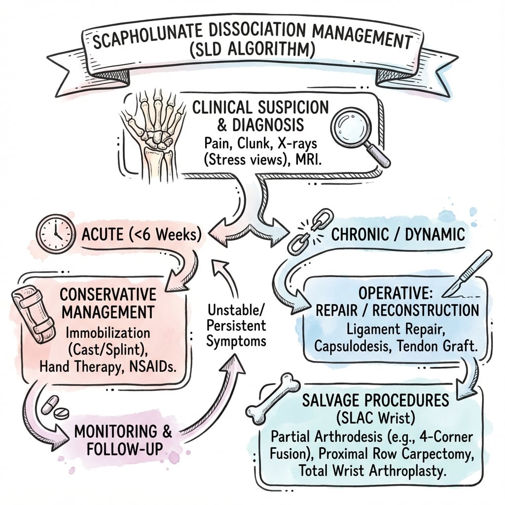 Scapholunate dissociation treatment algorithm flowchart