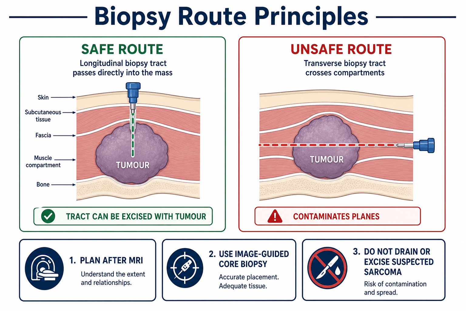 Biopsy route decision pathway for suspected sarcoma