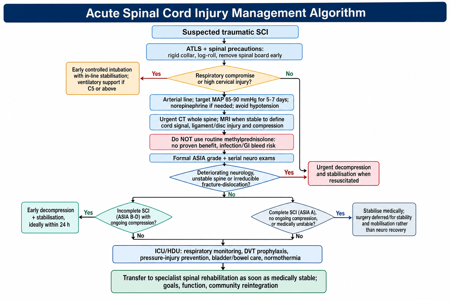 Acute spinal cord injury management algorithm flowchart