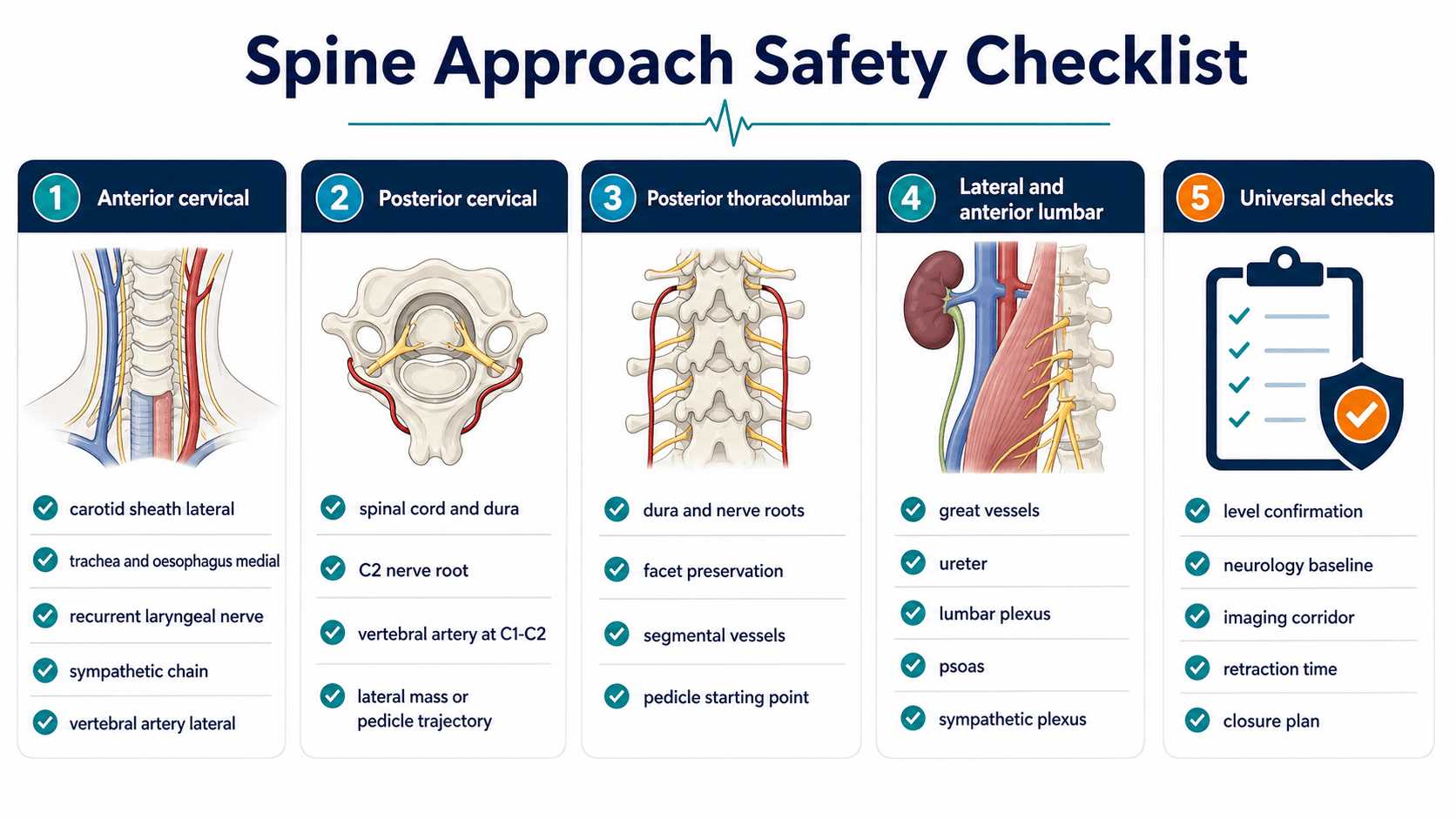 Spine approach safety checklist by region