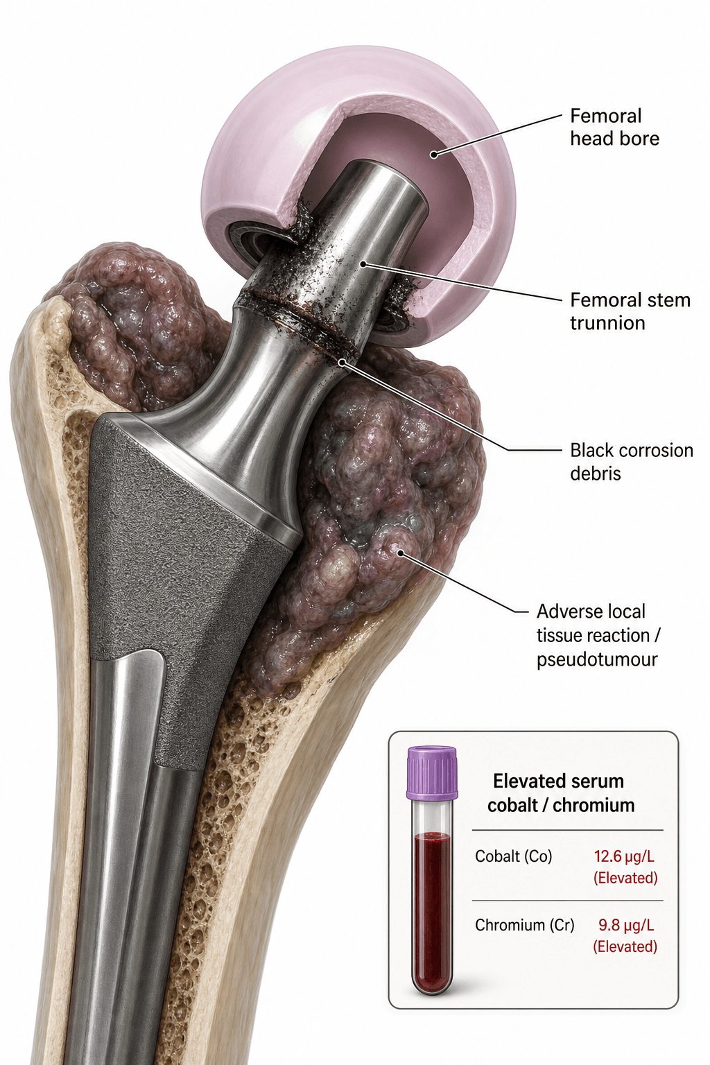 Trunnionosis: head-neck taper corrosion of a hip replacement with metal debris and adverse local tissue reaction