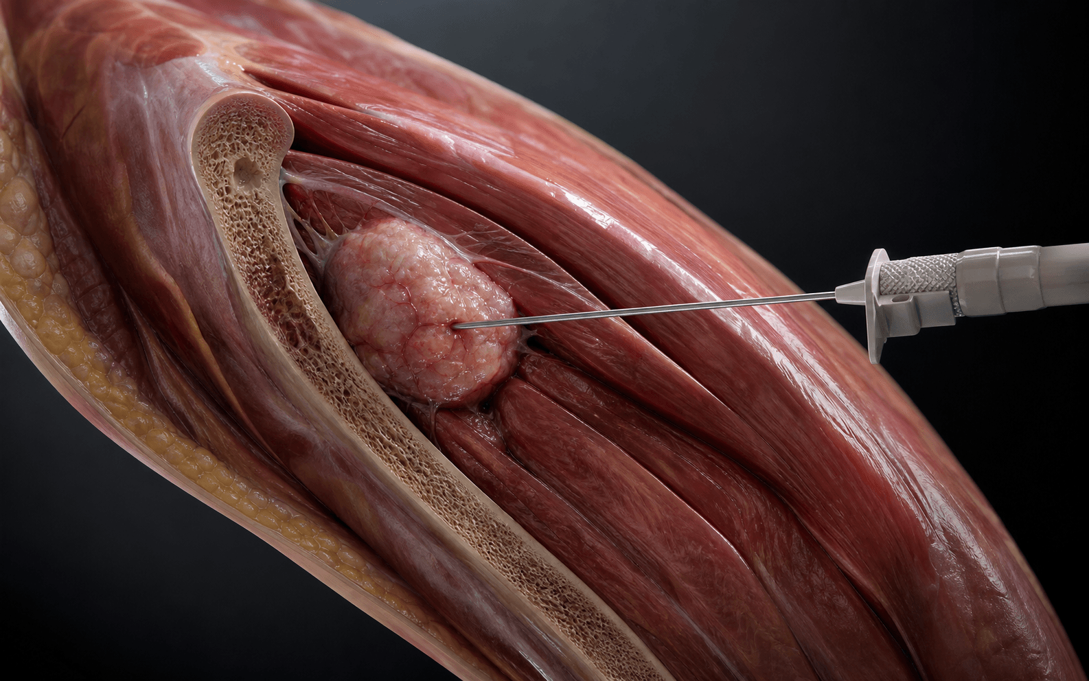Render of a core-needle biopsy of a limb tumour