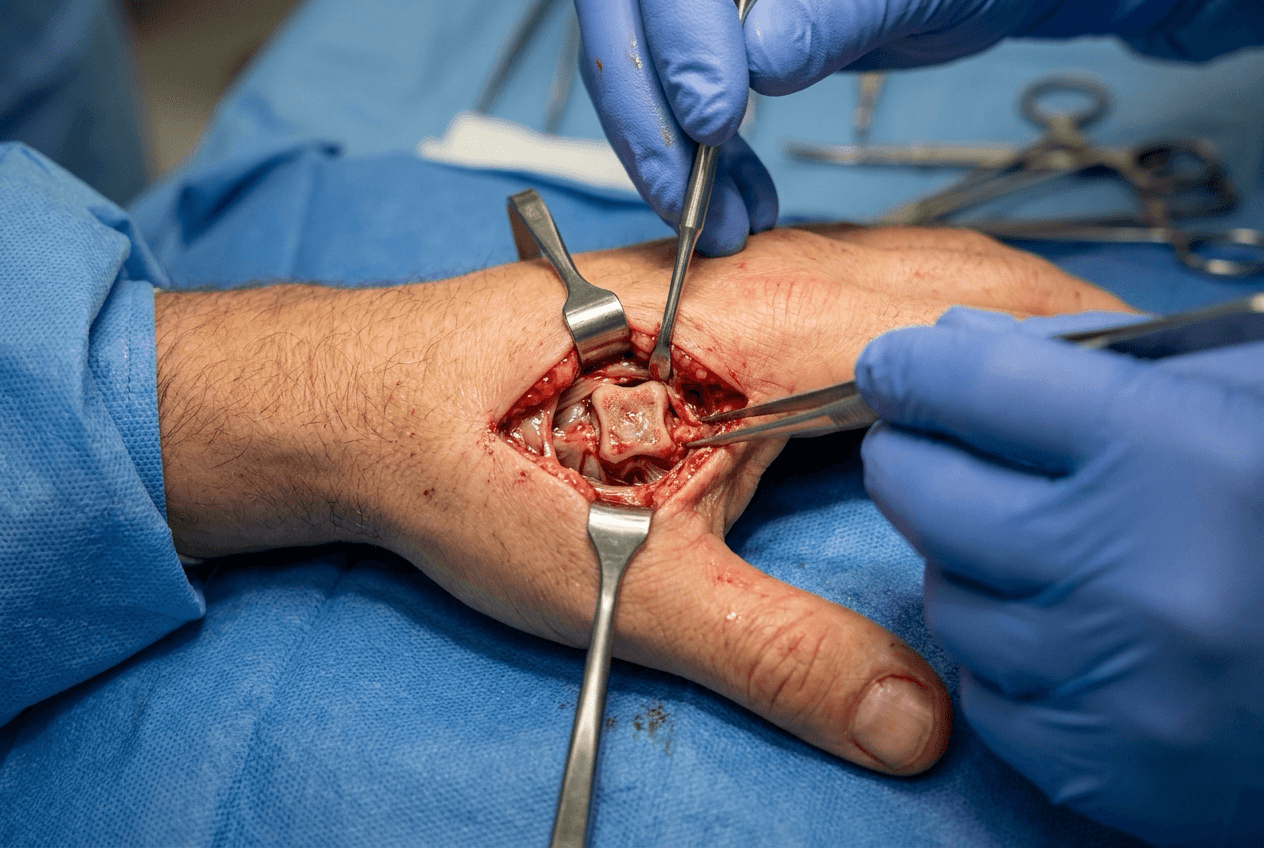Intra-operative exposure at the base of the thumb during trapeziectomy