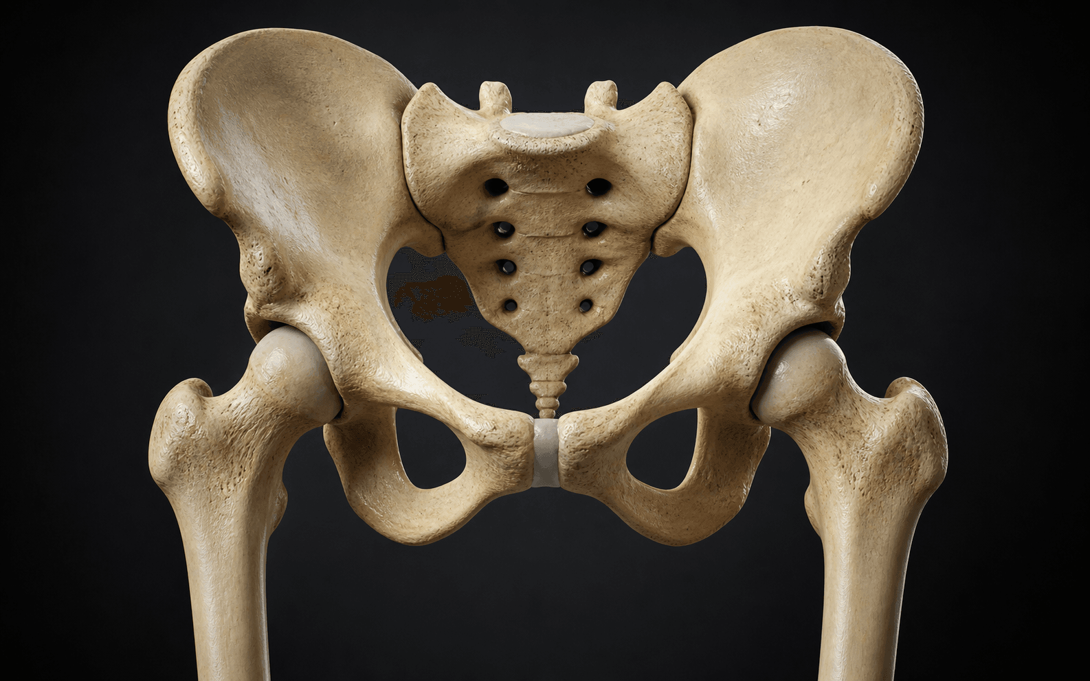 Anatomical render of the pelvis and hips