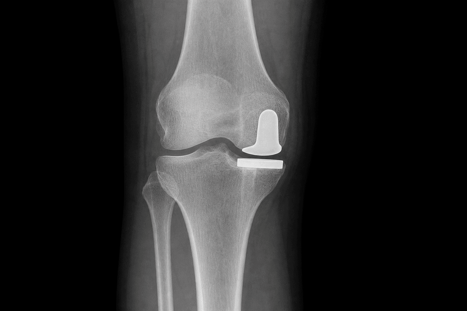 AP knee radiograph of a medial unicompartmental knee replacement