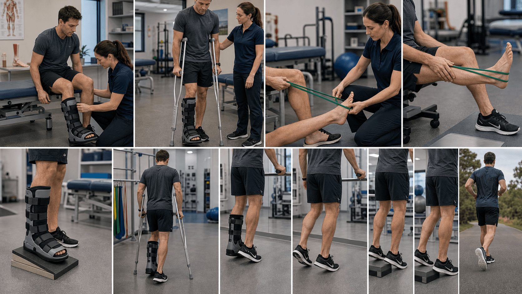 Achilles tendon rupture visual summary for Postoperative Care and Rehabilitation