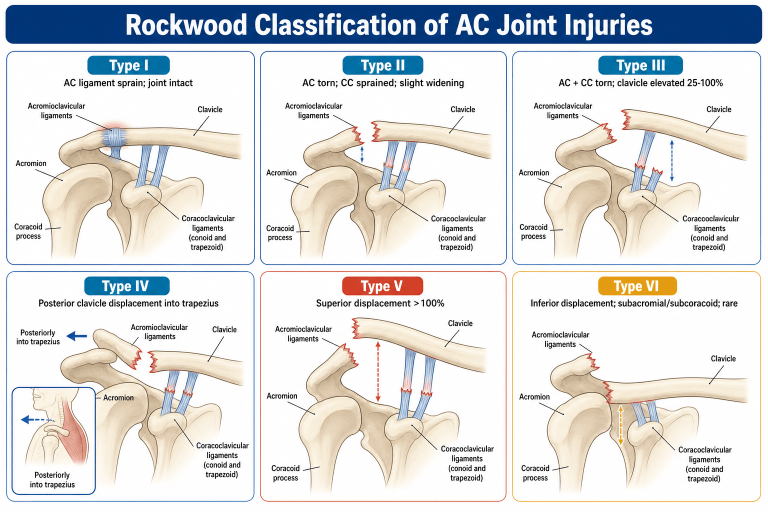 Rockwood classification of AC joint injuries