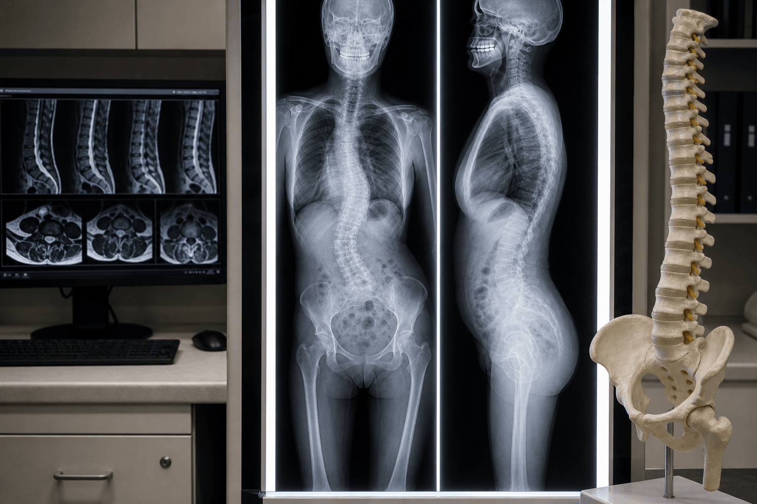 Full-length AP and lateral adult spinal deformity radiographs with MRI review