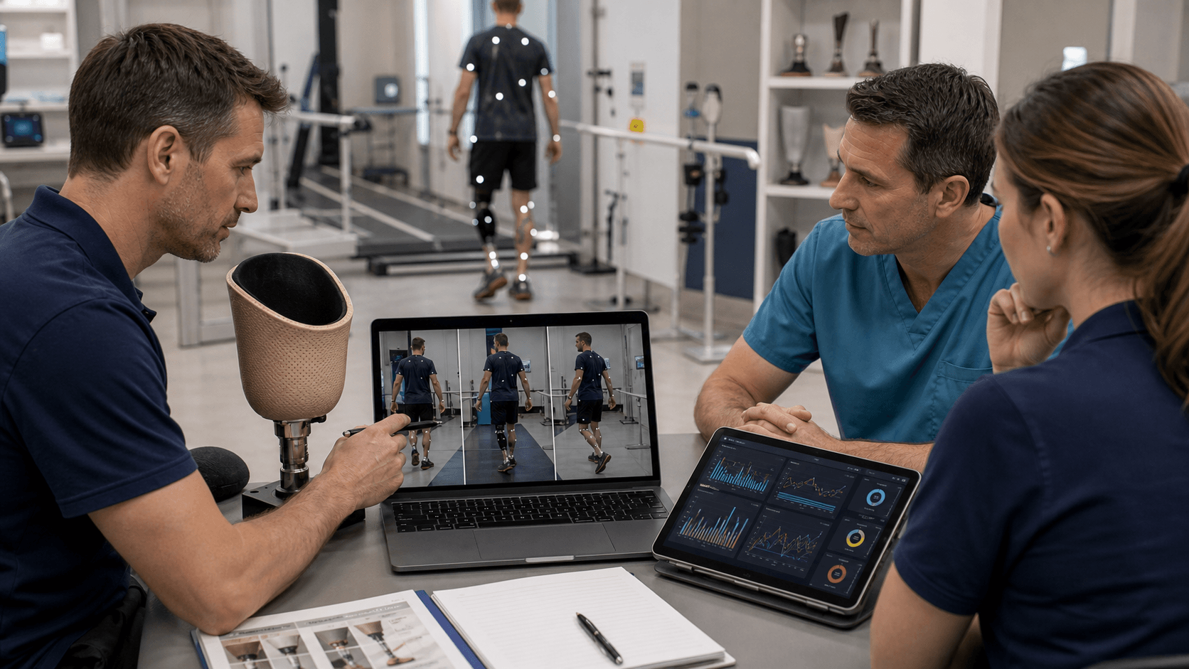 Multidisciplinary rehabilitation outcomes review with prosthetic gait assessment and socket fitting model