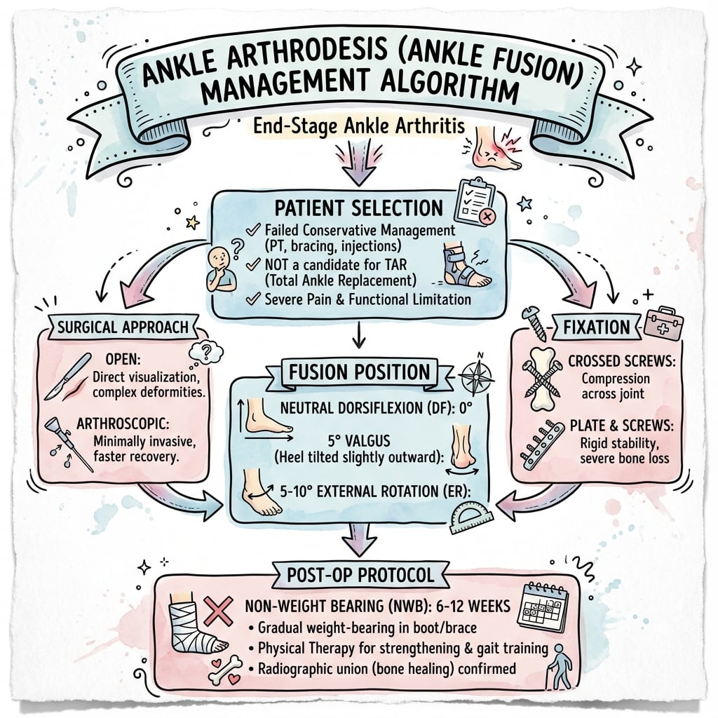 Ankle arthrodesis management algorithm flowchart