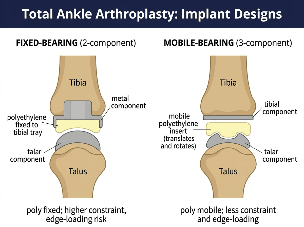 Comparison of fixed-bearing 2-component and mobile-bearing 3-component total ankle arthroplasty implant designs