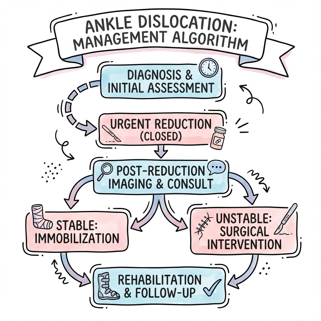 Ankle Dislocation Management Sketchnote Algorithm