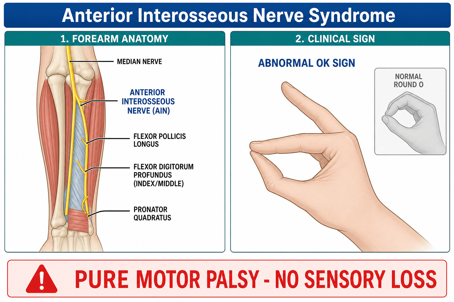 Overview of anterior interosseous nerve anatomy, mechanism and the OK sign