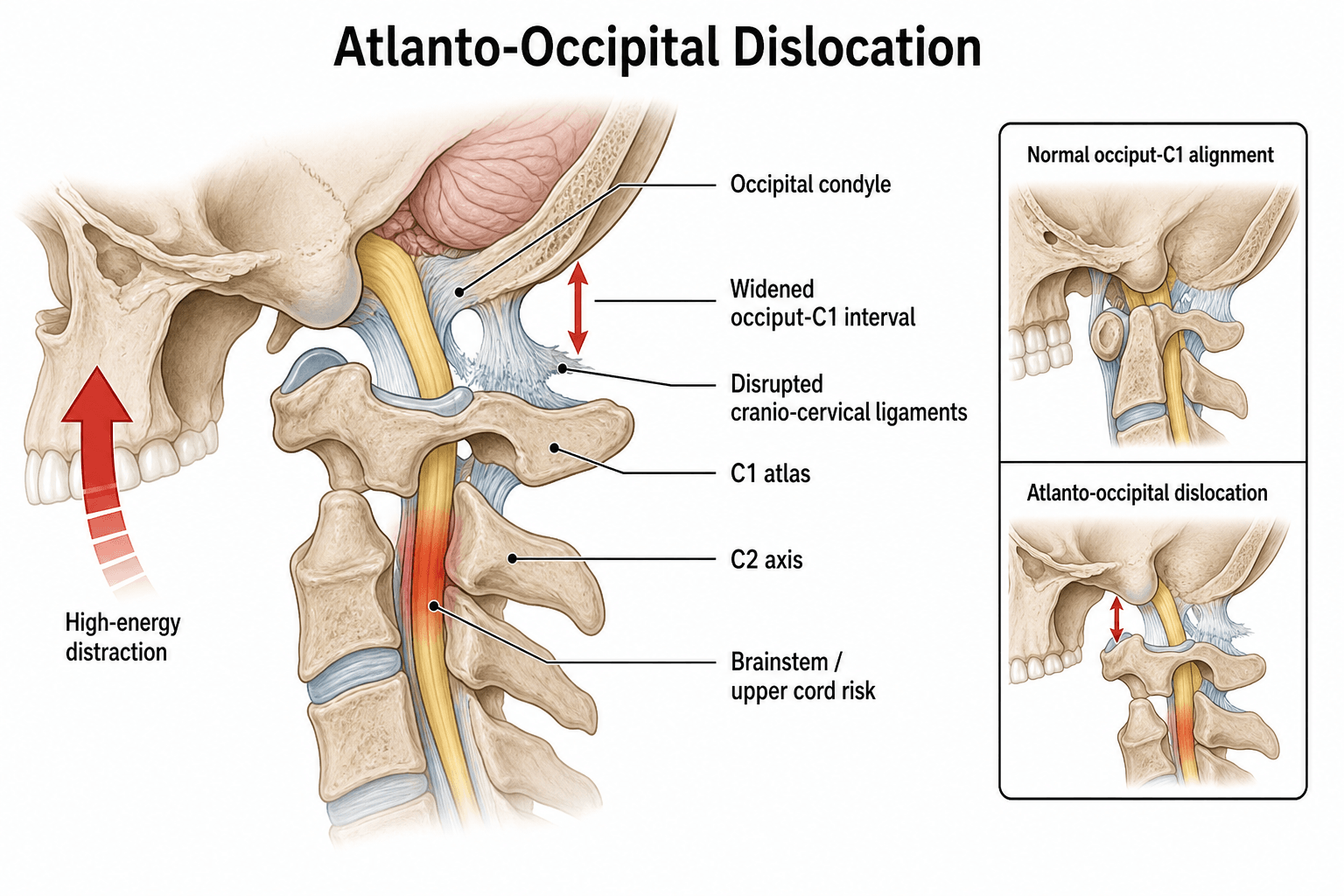 Atlanto-occipital dislocation classification: widened occiput-C1 interval and disrupted craniocervical ligaments by displacement type