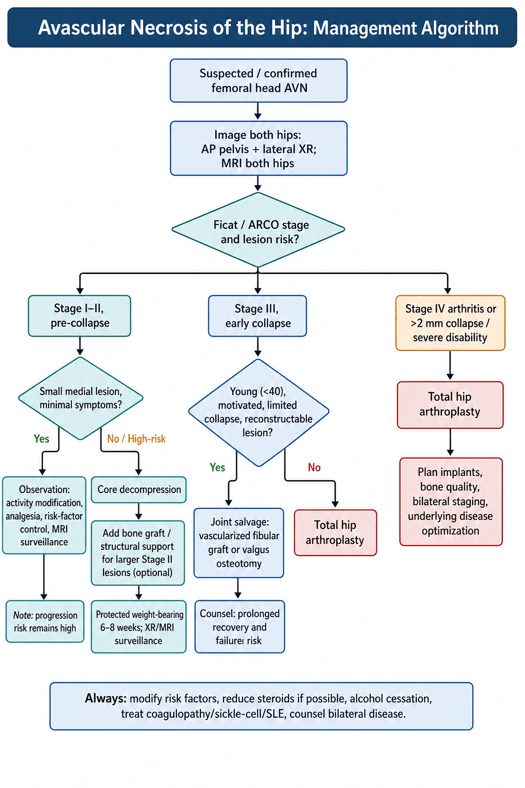 Avascular necrosis of hip management algorithm flowchart