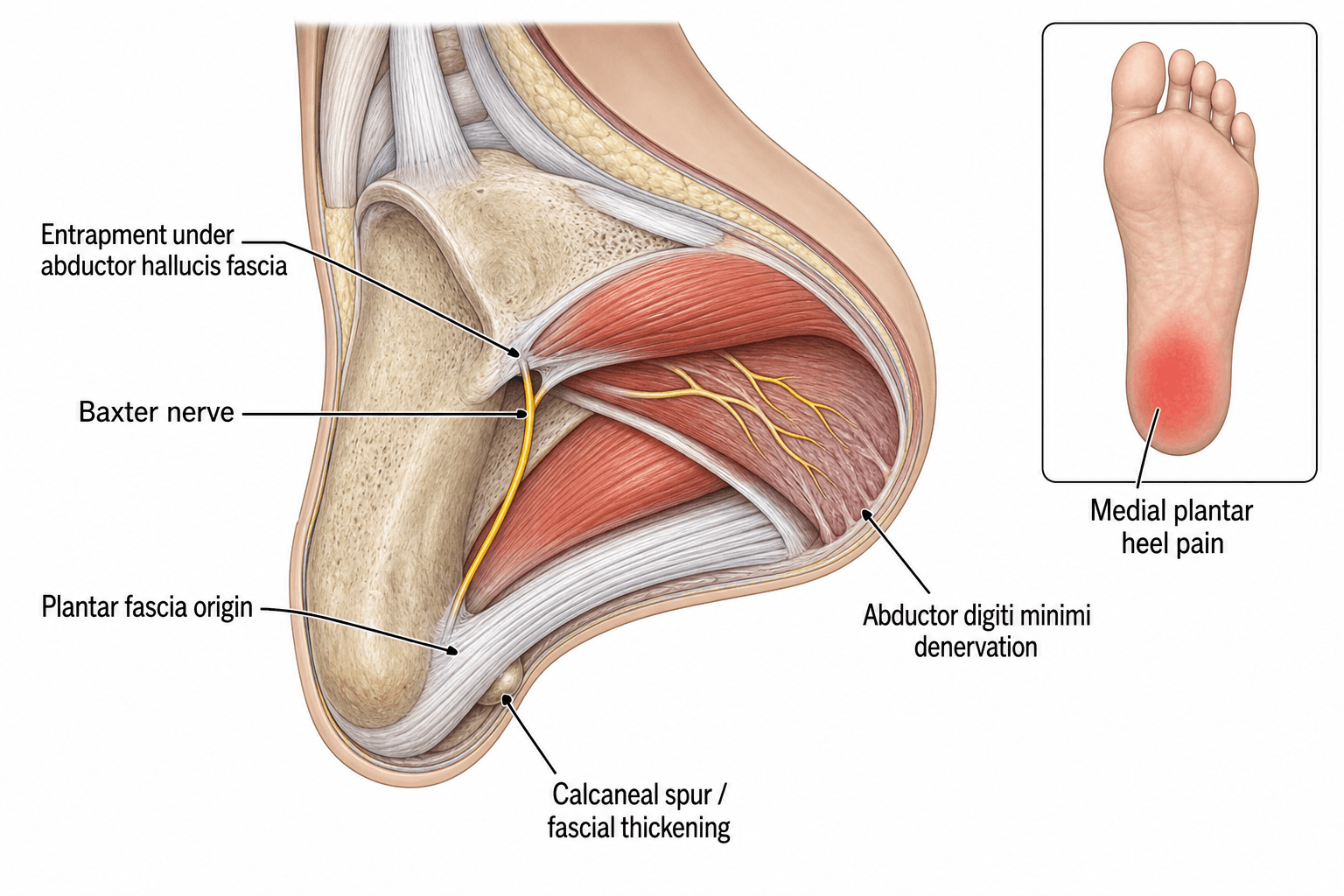 Baxter nerve entrapment under abductor hallucis fascia with abductor digiti minimi denervation