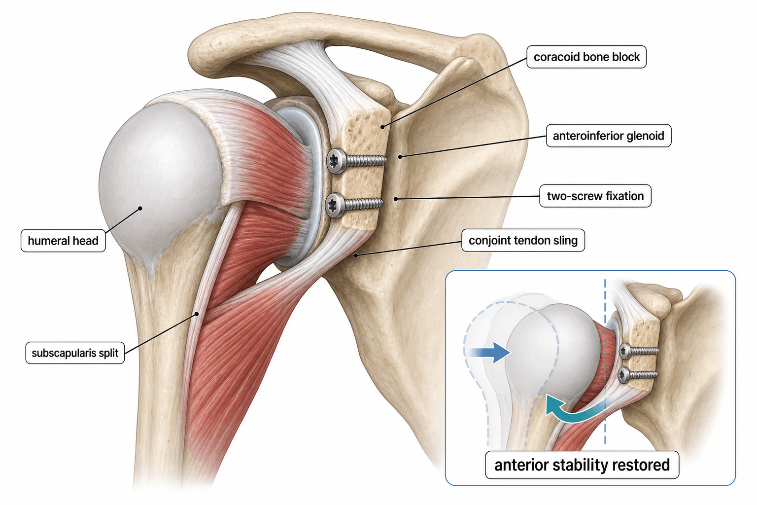 Bristow-Latarjet coracoid transfer to the anteroinferior glenoid with conjoint tendon sling
