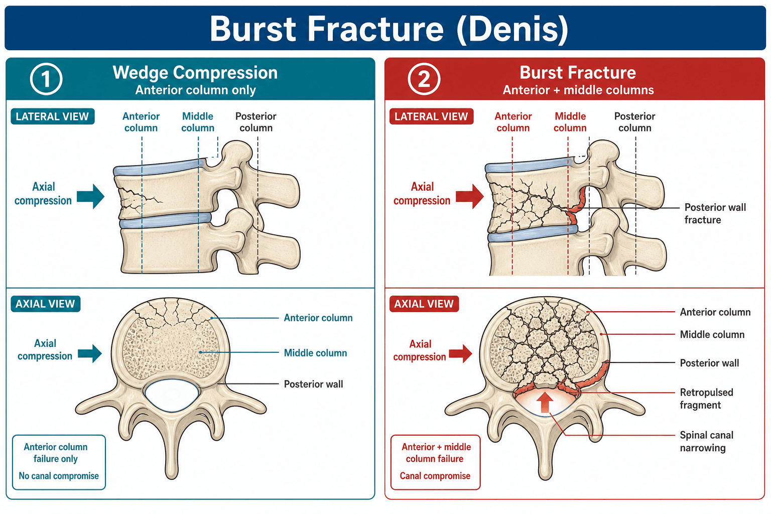 burst fracture Denis columns diagram