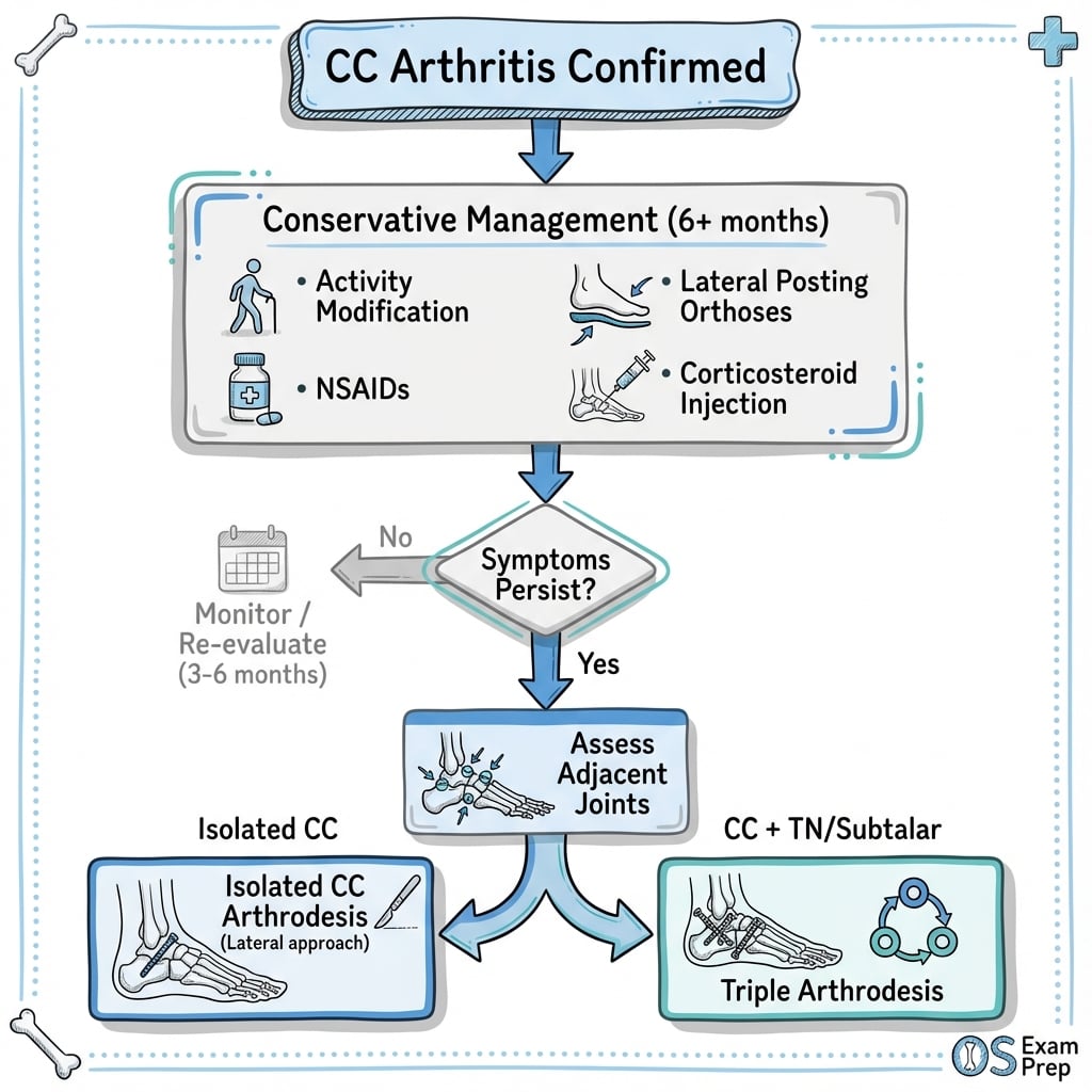 Calcaneocuboid arthritis management algorithm flowchart
