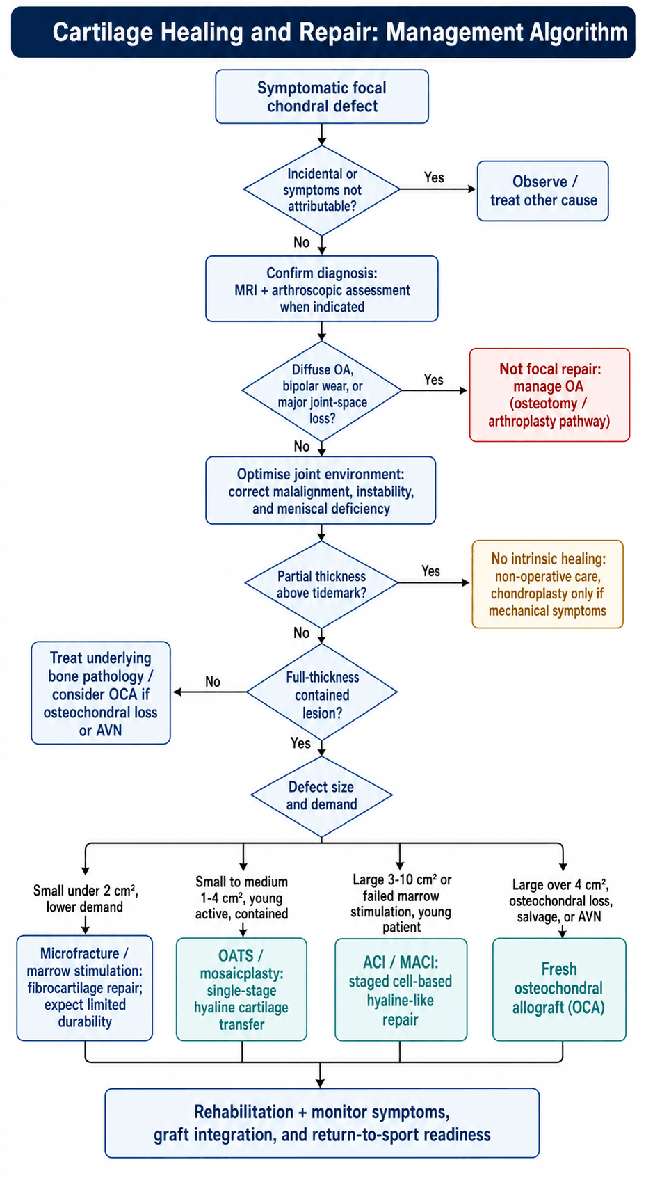 Decision flowchart for the management of a symptomatic focal chondral defect