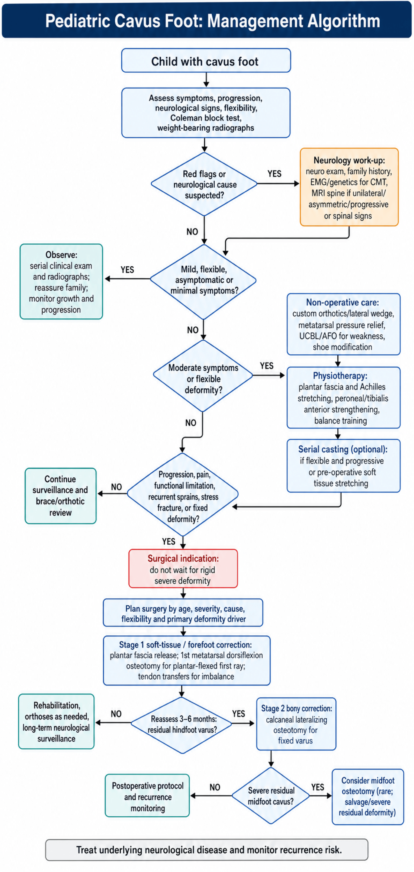 Flowchart: management algorithm for the paediatric cavus foot.