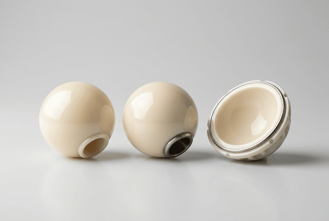 Ceramic femoral heads and a ceramic acetabular liner for a total hip arthroplasty bearing.