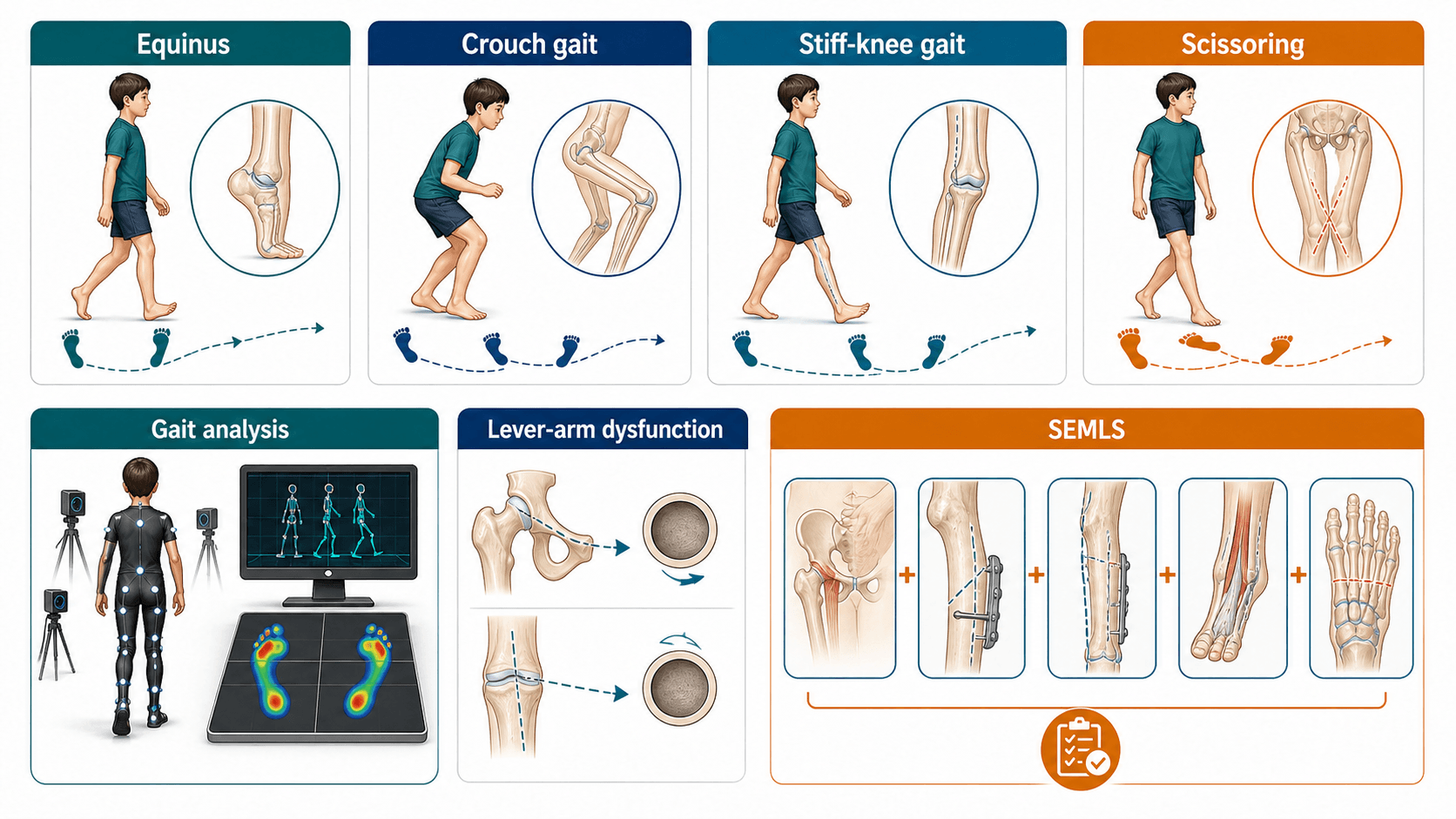 Cerebral palsy gait patterns and SEMLS assessment map