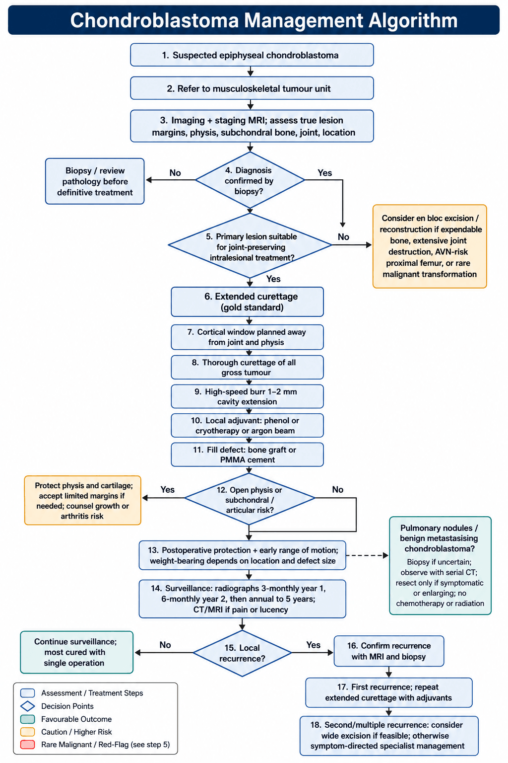 Flowchart: management algorithm for chondroblastoma.