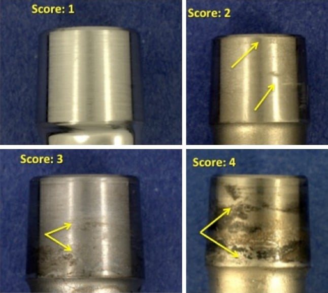 Retrieval examples graded for fretting and corrosion with cobalt-chromium femoral heads
