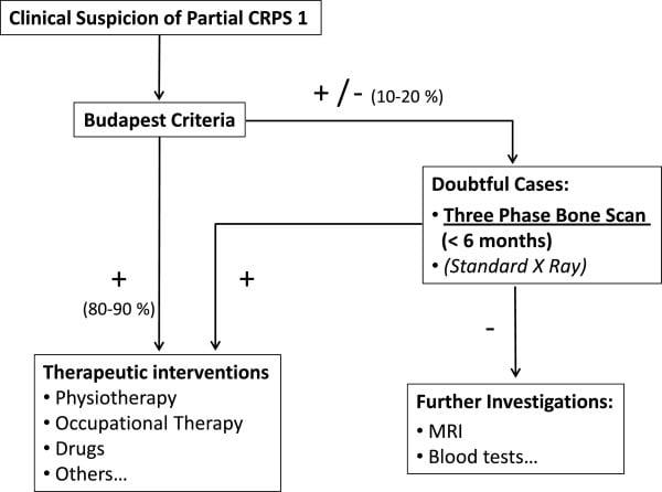 Diagnostic flowchart for partial CRPS type 1 of the hand