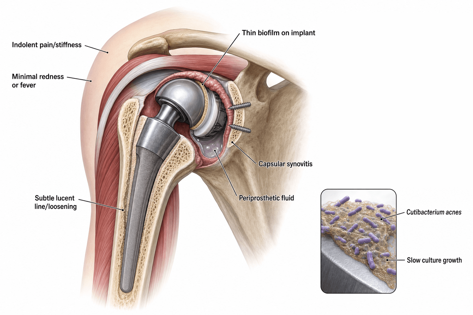 Cutibacterium acnes shoulder periprosthetic infection: indolent course, prolonged anaerobic cultures