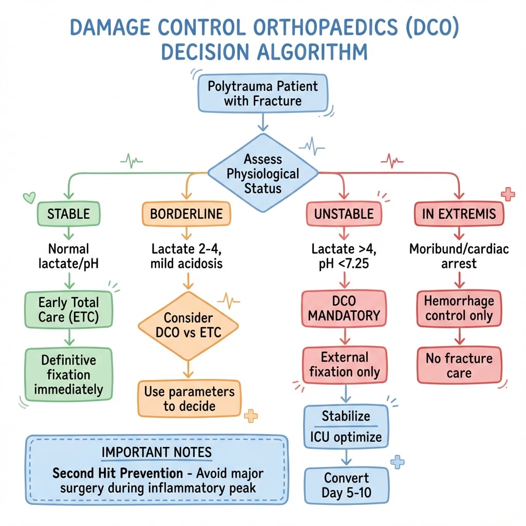 DCO decision algorithm flowchart for polytrauma patients