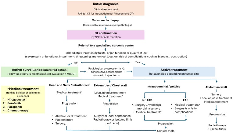 Flowchart of the diagnostic and management algorithm for desmoid-type fibromatosis