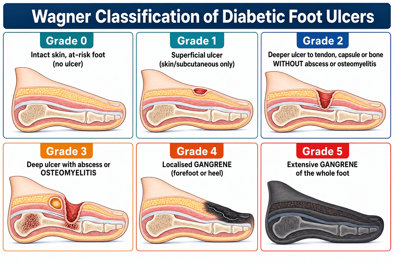 Wagner classification of diabetic foot ulcers