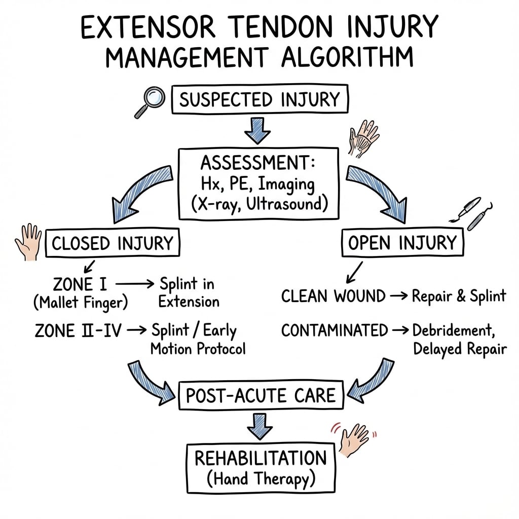 Management algorithm for Extensor Tendon Injuries