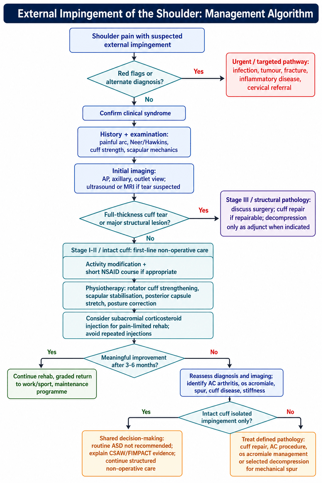 External impingement of the shoulder management algorithm