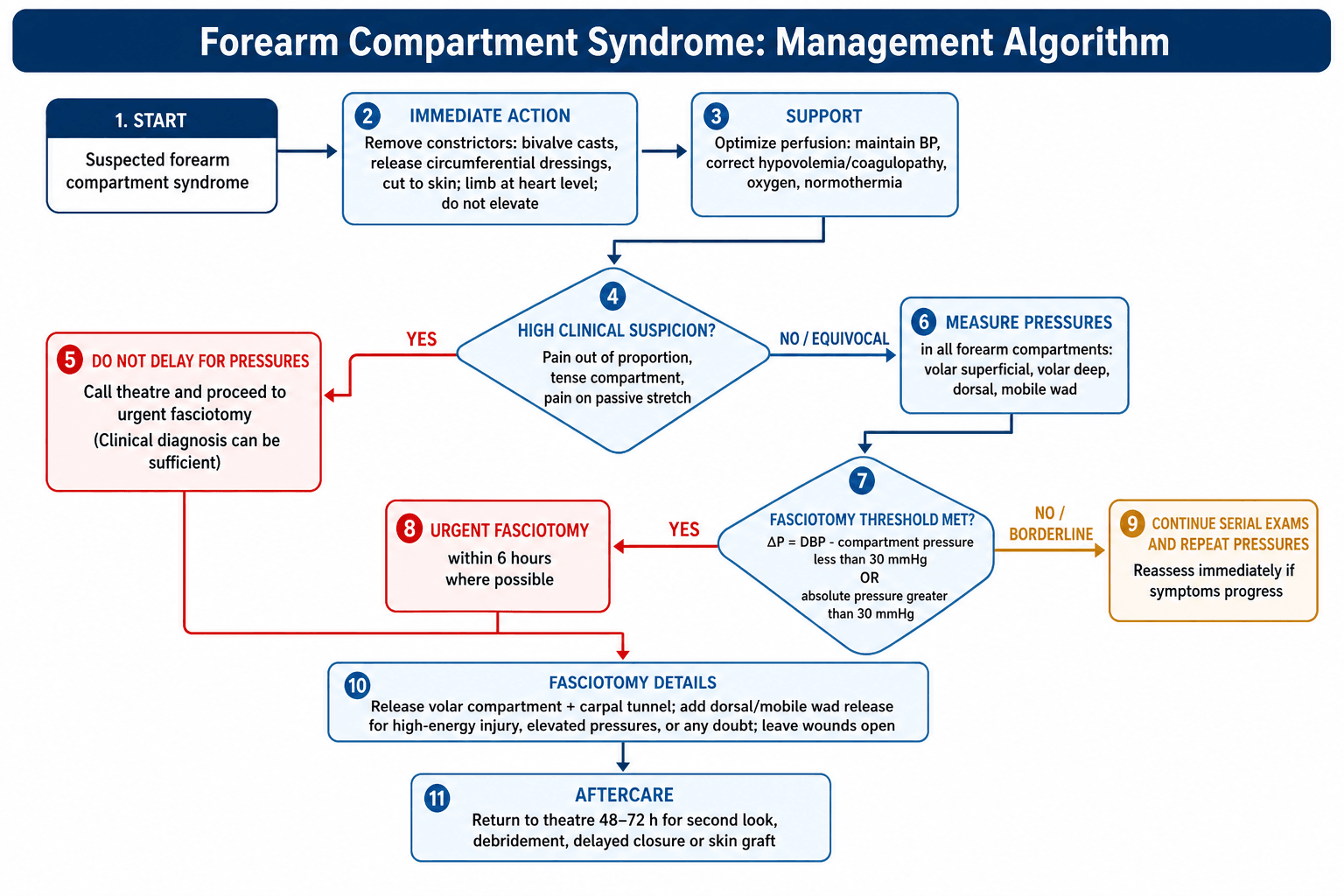 Flowchart: management algorithm for forearm compartment syndrome.