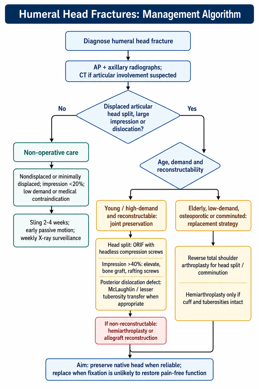 humeral head fractures management algorithm flowchart