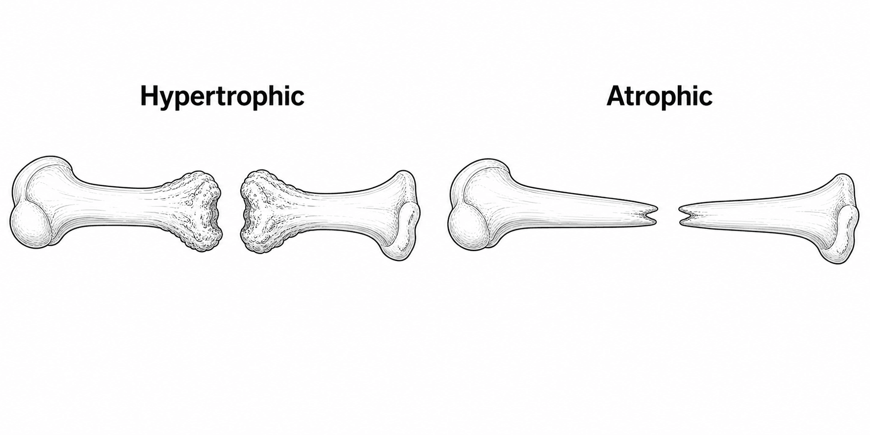 Diagram comparing hypertrophic (elephant-foot callus) and atrophic (tapered, no callus) nonunion of a long bone