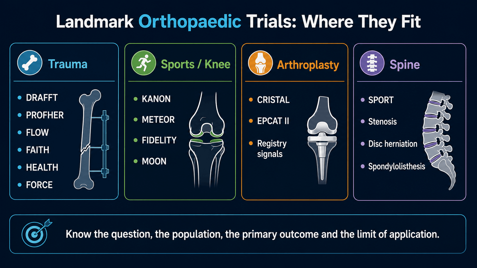 Map of landmark orthopaedic trials by subspecialty