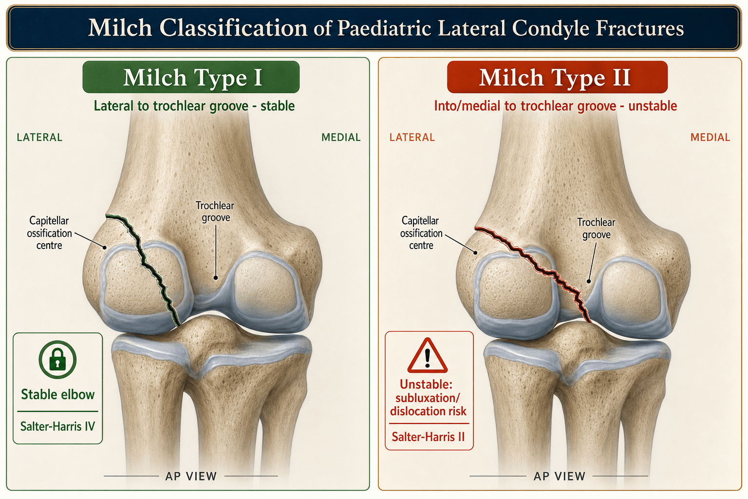 Milch classification of paediatric lateral condyle fractures