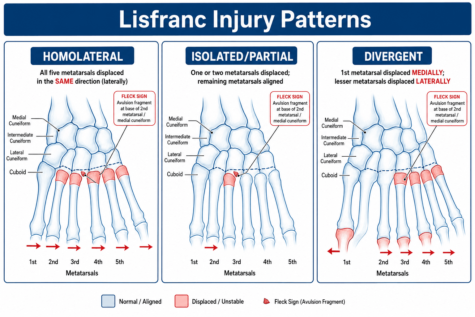 Lisfranc injury patterns diagram