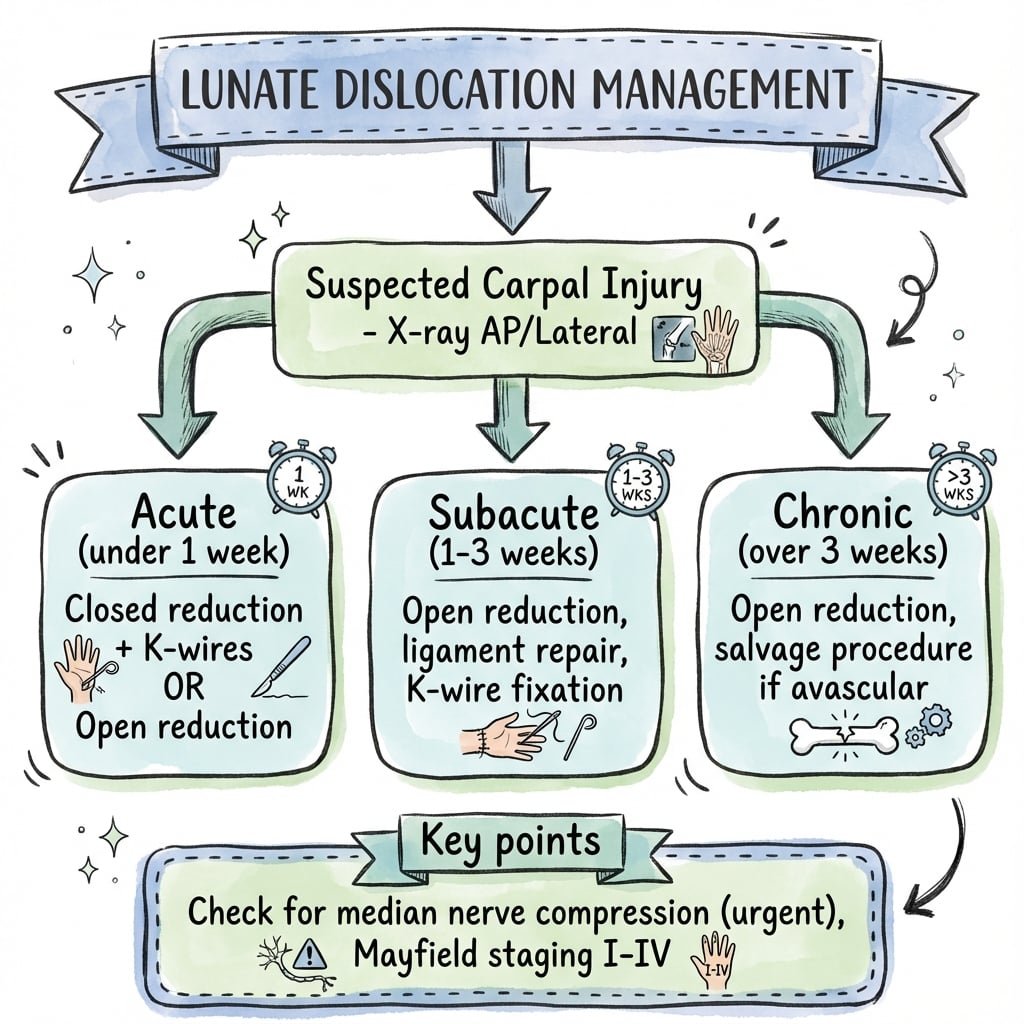 Lunate/perilunate dislocation management algorithm flowchart